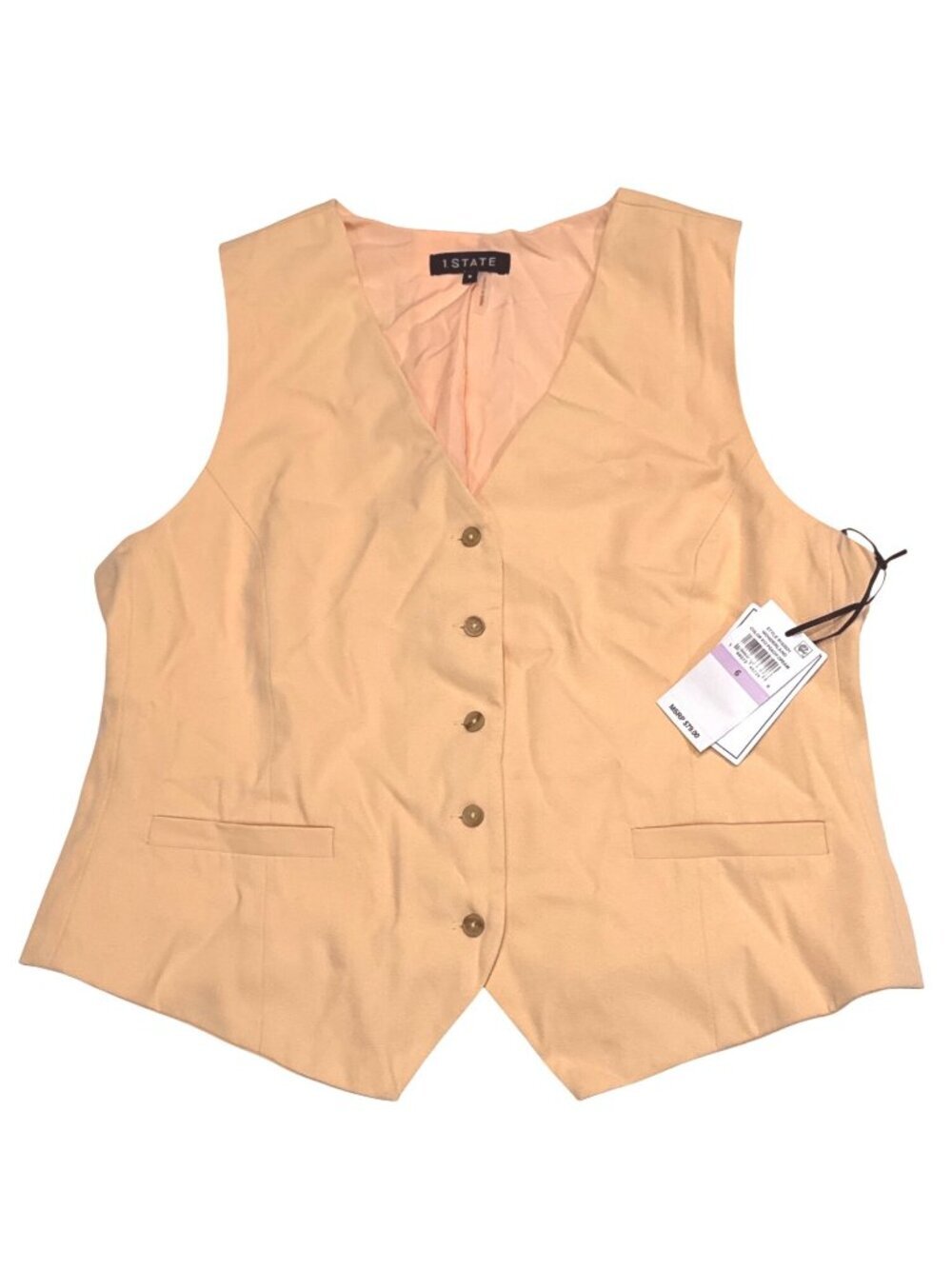 NWT 1.State Princess Seam Button Vest Peach Cream Size 6 MSRP $79